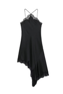 Women Lace Hem Pleated Midi Dress Thin Straps Sleeveless Female Chic Lady Dresses