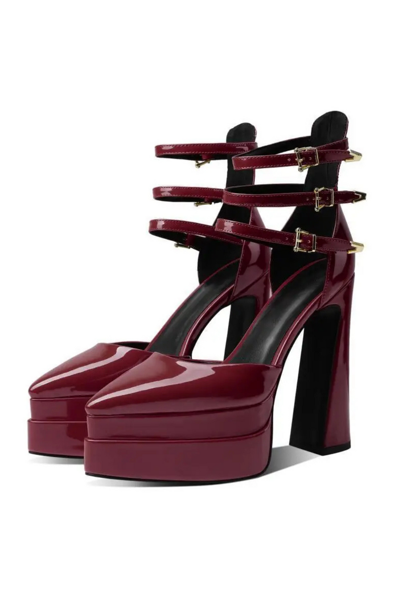 Summer Thick Heels High Heels Wrapped Sandals Women Pointed Belt Buckle Women Shoes