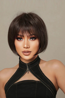 Human Hair Costume Wig Short Straight Natural Straight Bob Layered Haircut Neat Bang With Bangs