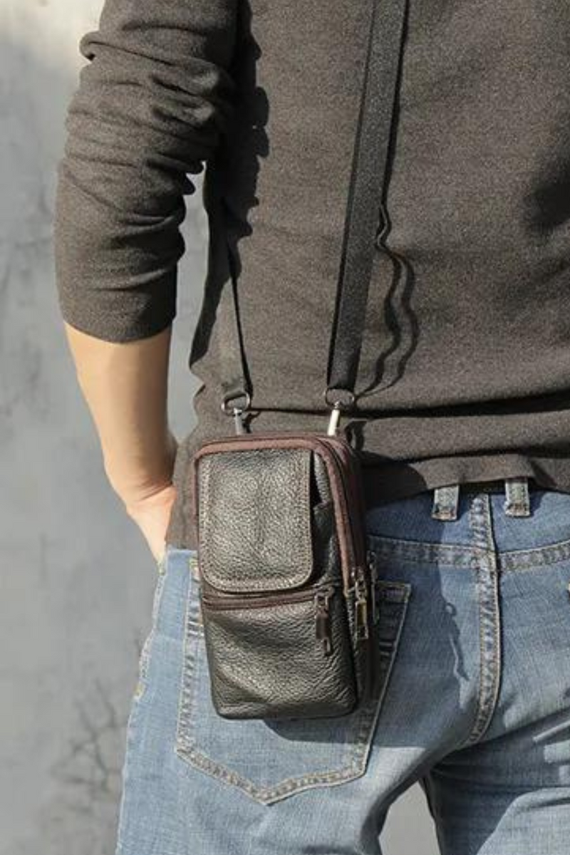 Men's Genuine Leather Mini Waist Bag for Men Crossbody