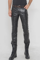 Men Windproof Motorcycle Genuine Leather Pants Casual Biker Trousers