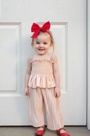 Toddler Baby Girl Summer Outfit Ruffled Trim Smocked Tops and Ripple Texture Pants 2 Pcs Set 0-4T