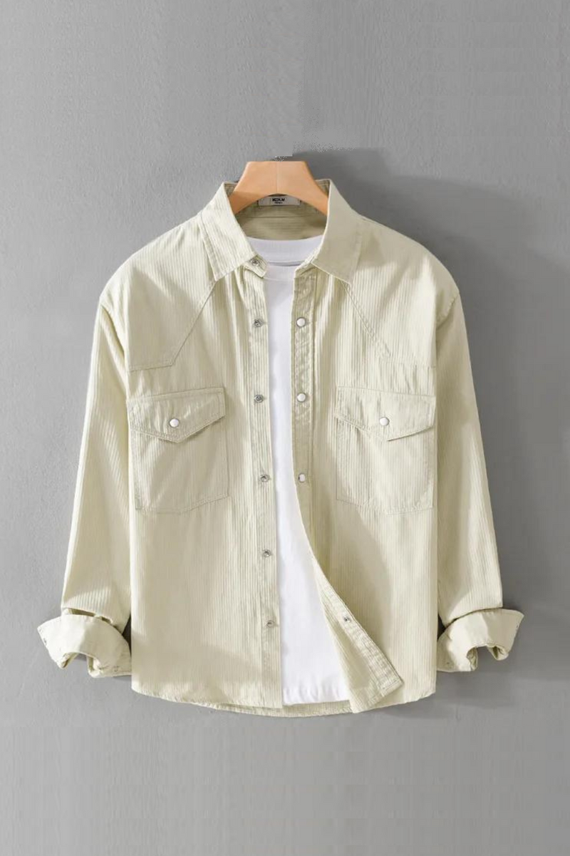 Spring Autumn Corduroy Shirts for Men Pure Cotton Casual Shirts Solid Pockets Shirt