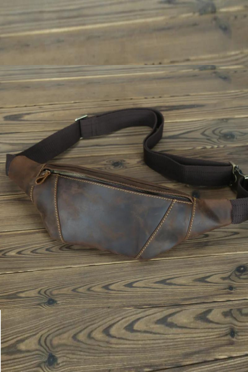 Retro Men's Leather Waist Wrap with Crossbody Bag Leather Outdoor Sports Cycling Men's Bag