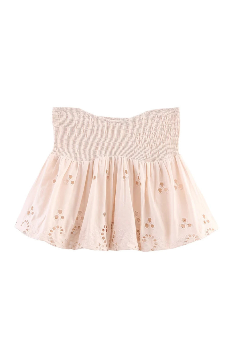 Women Hollow Out Embroidery Balloon Hem Strapless Tops Summer Holiday Party Chic Crop Top