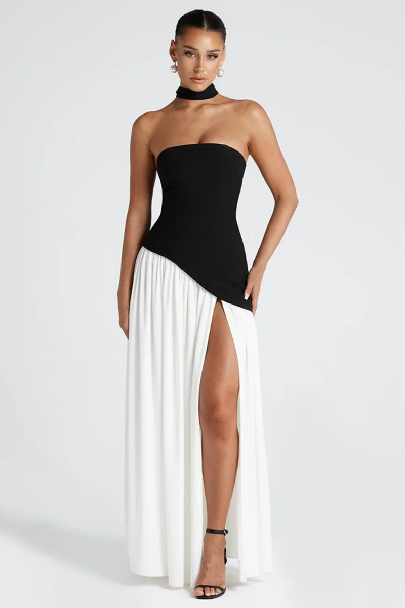 Strapless Off-shoulder Dress For Women Gown Scarf Collar Thigh High Split