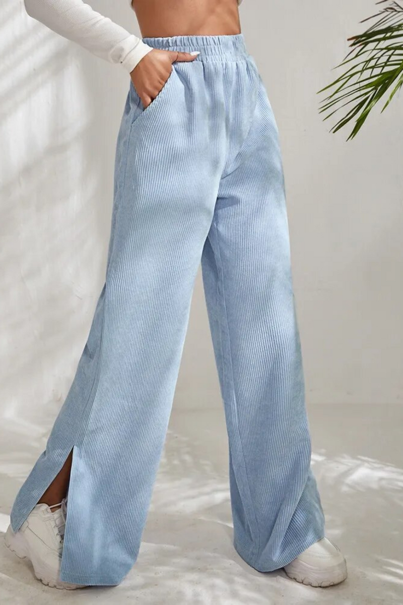 Corduroy Wide Leg Pants Capris Women Vintage High Waist Split Long Pants High Waist Work Summer Capris