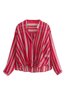Spring Women's Clothing Stand Collar Striped Partial Transparency Shirt Top Women's Blouse