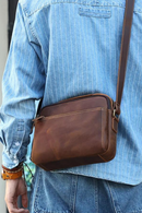 Genuine Leather Men Shoulder Bag Vintage Messenger Bag Mini Crossbody Bag