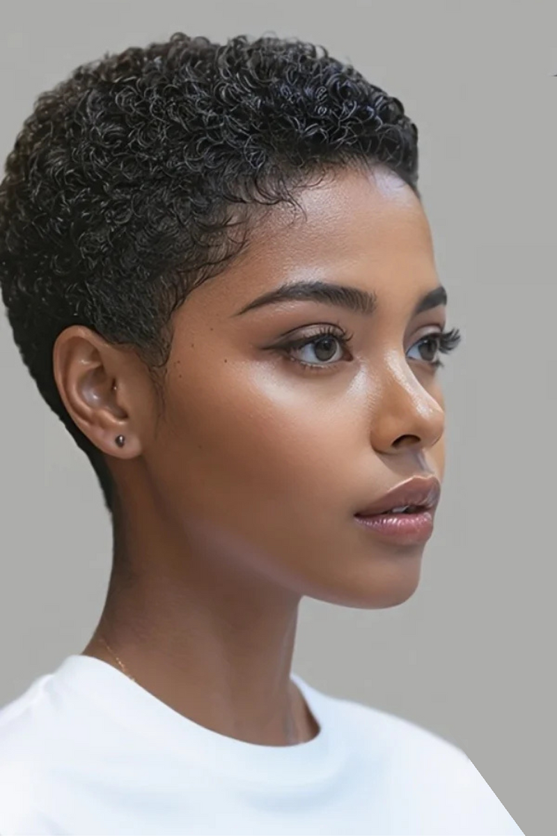 Kinky Curly Human Hair Wig Short Pixie Cut Wig Full Wig for Women