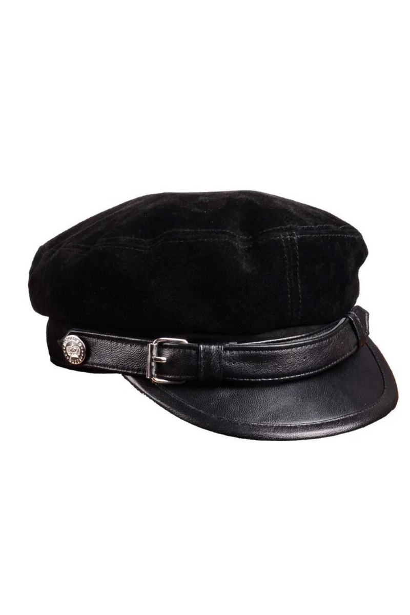 Leather Hats For Men Women Winter Vintage Thin Black Motorcycle Berets Cap With Belt Male Student Cadet
