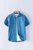 Men Spring Summer Thin Ice Silk Short Sleeved Shirt Casual Turn-down Collar Comfortable Solid Color Shirts