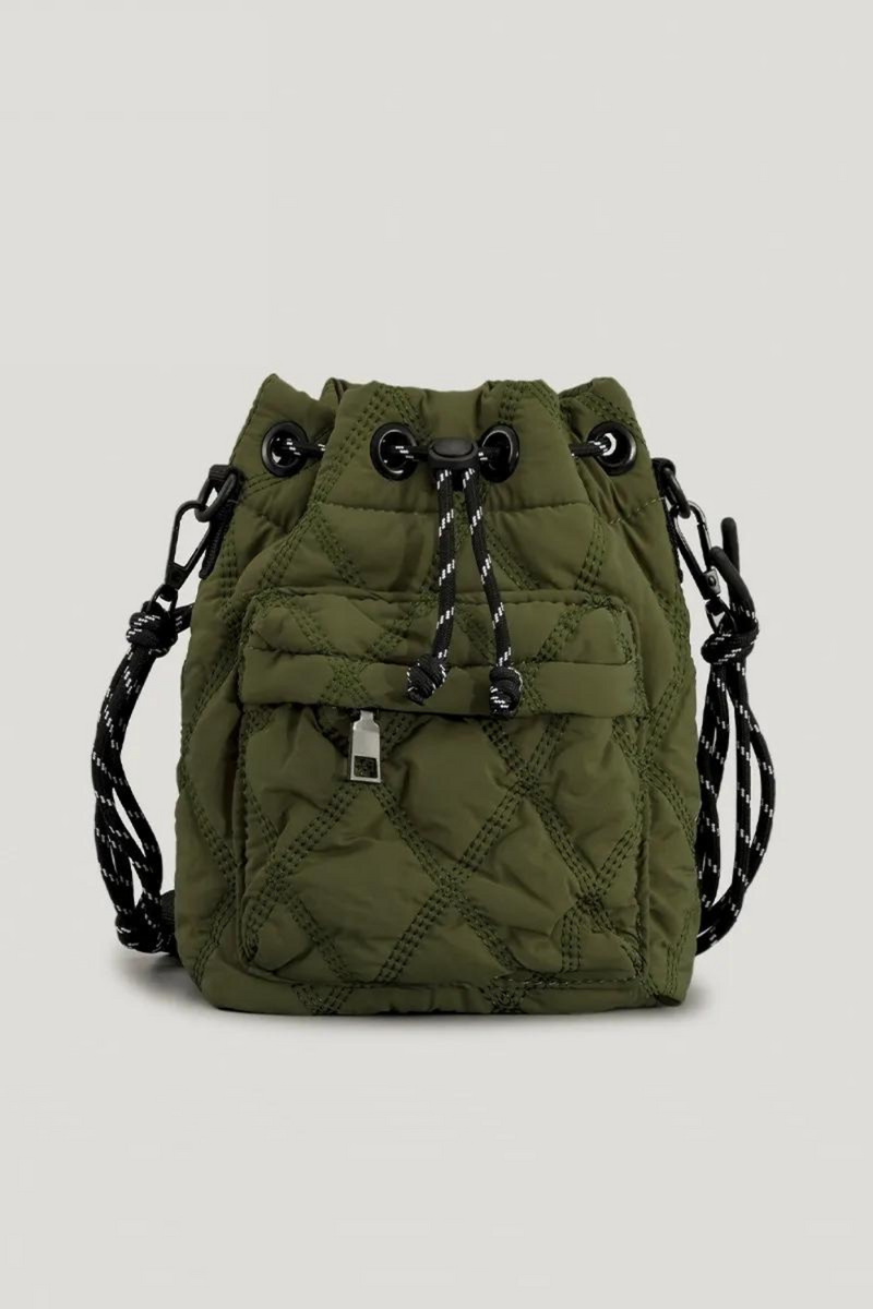 Casual Nylon Padded Women Shoulder Bags Quilted Drawstring Crossbody Bag Vintage Bucket Bag Small Tote Female Purses Winter