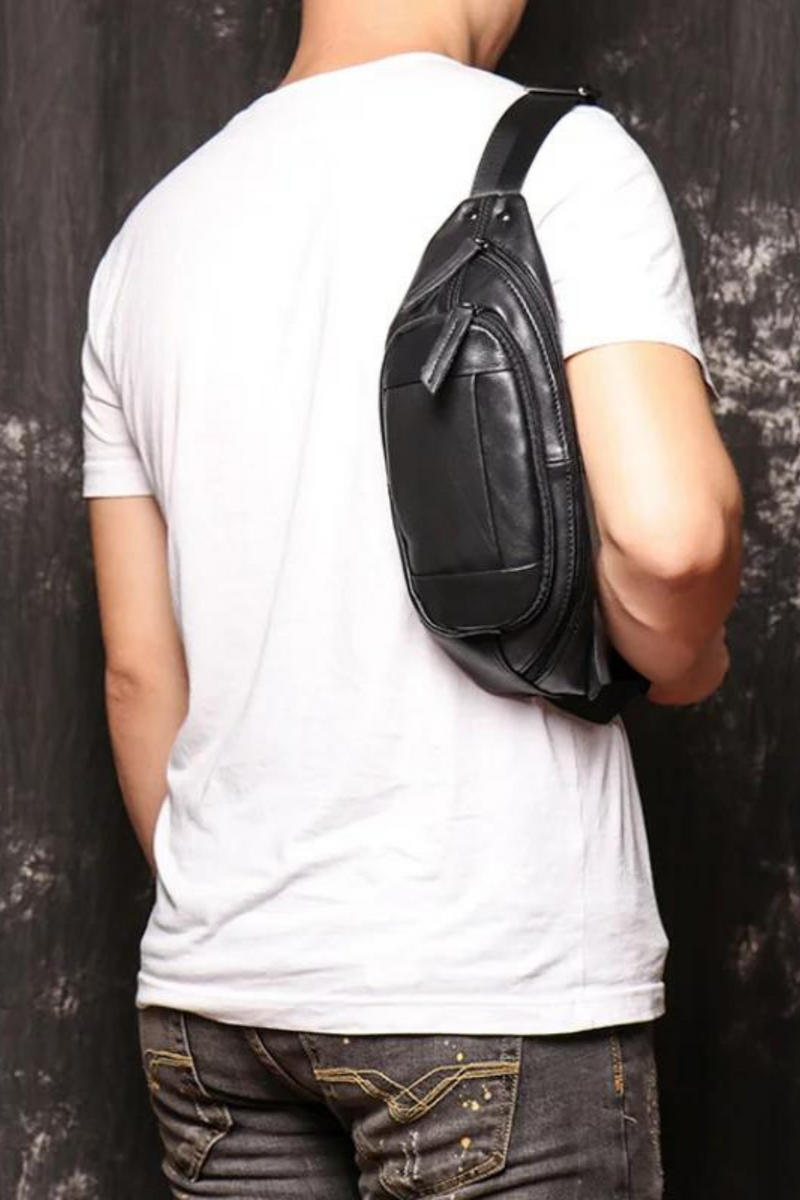 Men's chest bag leather women's waist pack casual crossbody bag