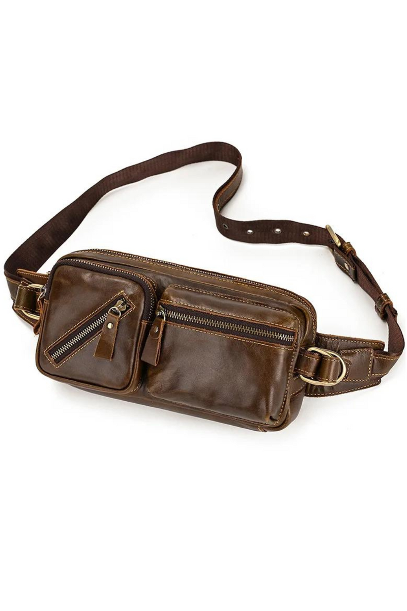 Leather chest bag crossbody bag leather waist pack men's casual chest bag