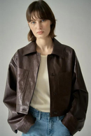 Women Short Leather Jacket Coat Spring and Autumn Loose Jacket Tops Coat Vintage American Streetwear
