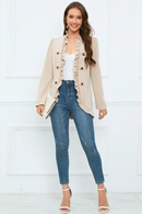 Women Design Sense Ruffle Edge Simple Solid Color Open Button Elegant Coat Autumn Winter Lady Long Sleeve Mid Length