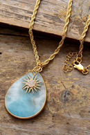 Trendy Chunky Gold Plated Chain Amazonite Stone Pendant Women Rosary Necklece Luxury Jewelry