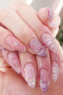 24pcs/1set Glossy Almonds Fake Nails Flower Pattern With Pearl Floral Press On Nails For Women Girls