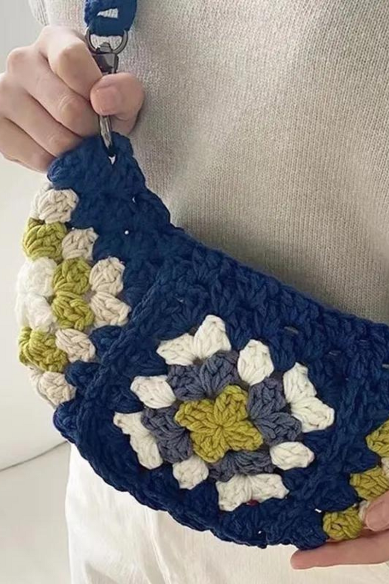 Bohemian Granny Square Crossbody Bags for Women Designer Crochet Shoulder Bags Knitted Hobos Messenger Bag Small Phone Purses