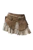 Summer Women Vintage Dark Patchwork Mini Pleated Skirt Punk