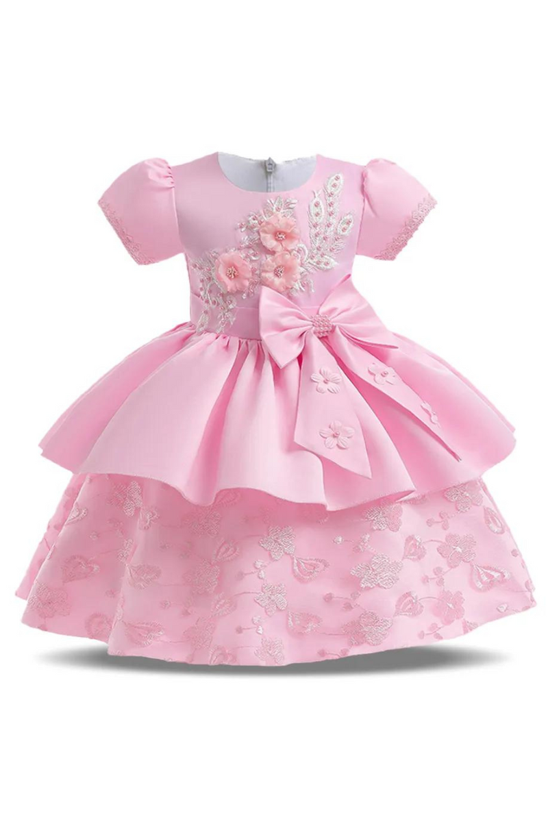 Elegant Girl Flower Dress Kids Big Bow Birthday Party Clothes Children Formal Christmas Costume Pink Princess