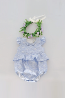 Petal Sleeve Round Neck Front Bow Decoration Retro Floral Pattern Newborn Baby Girls Romper