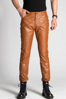 Men's Autumn Genuine Leather Pants Tide Pencil Pants Male Business Casual Motorcycle Slim Trousers