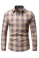 Men Vintage Plaid Button Up Dress Shirts Slim Fit Long Sleeve Shirt Men Streetwear Casual Social Shirt Male