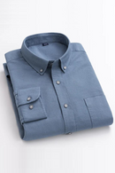 Men's Long Sleeve Cotton Oxford Solid Shirt Single Pocket Standard-fit Button-down Outerwear Casual Dress Shirts