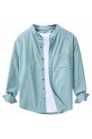 Spring Men Casual Loose Shirts Stand Collar Solid Simple Basic Comfortable Blouses