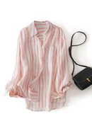 Thin Striped Women's Shirt And Blouse Collection Elegant Premium Female Tops