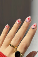 Short Almond Nail Pink Simple Love Valentine’s Day  Stripes Press on Nails Full Cover Manicure