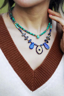 Natural Stone Lapis Ethnic Boho Art Deco Necklace Designer Beads Jewelry