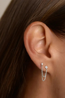 Drop Earring For Women Girls Double Studs Chain Tassel Piercing Earrings Jewelry Gift