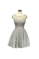 Crystals Full Beading Party Dresses Grey Knee-Length Skirt Scoop Neck Short Cocktail Dresses