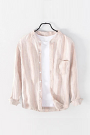 Linen Men Long Sleeve Striped Plaid Shirt Simple Comfort Shirts Male Classic Tops Clothes