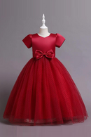 Long Tulle Girl's Ceremonial Party Dresses For Weddings Short Sleeve Princess Children Kids Dresses