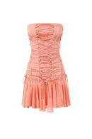 Women Off The Shoulder Lace Up Bandage Sirena Sorbet Satin Strapless Mini Dress