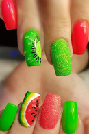 Summer Watermelon Pattern Fake Nails Full Cover Press on Nail Patch Square Head Fake Nail Tips for Girl Women
