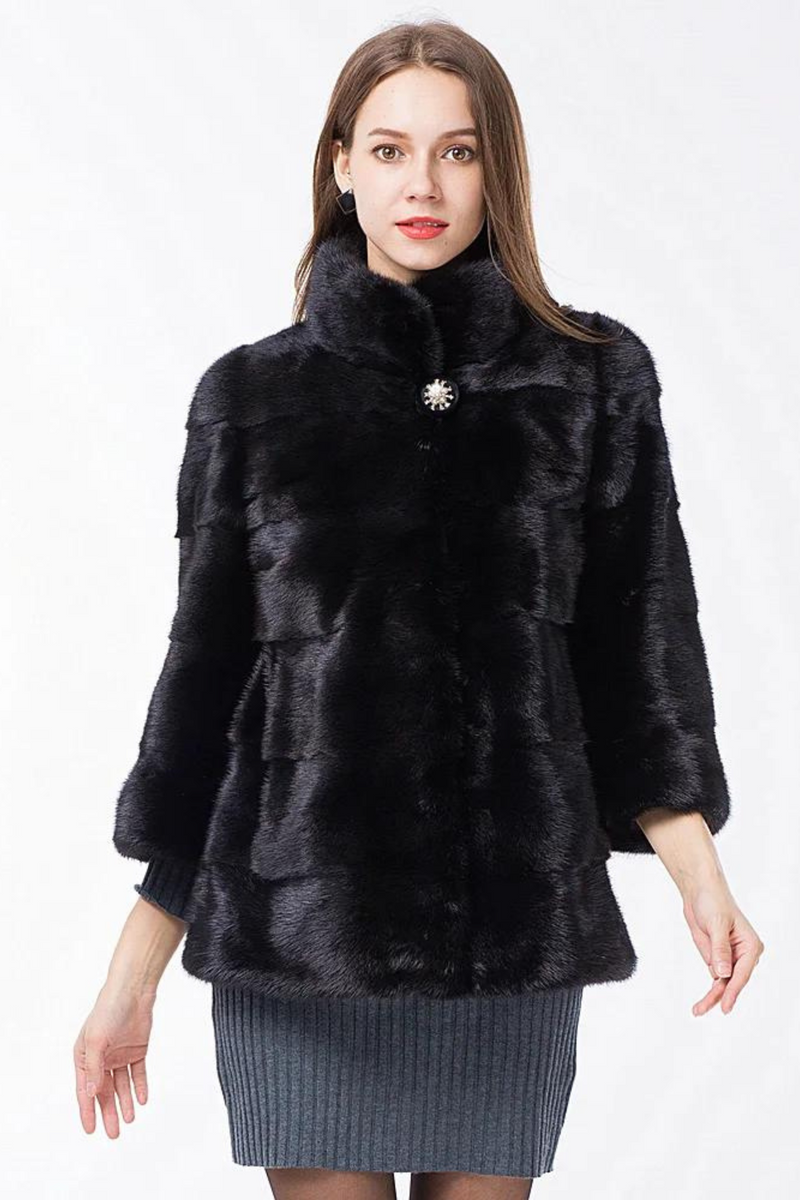 Natural Real Fur Coat Sleeve Women Mink Fur Coats Stand Collar Jackets Outwear Real Fur Clothing