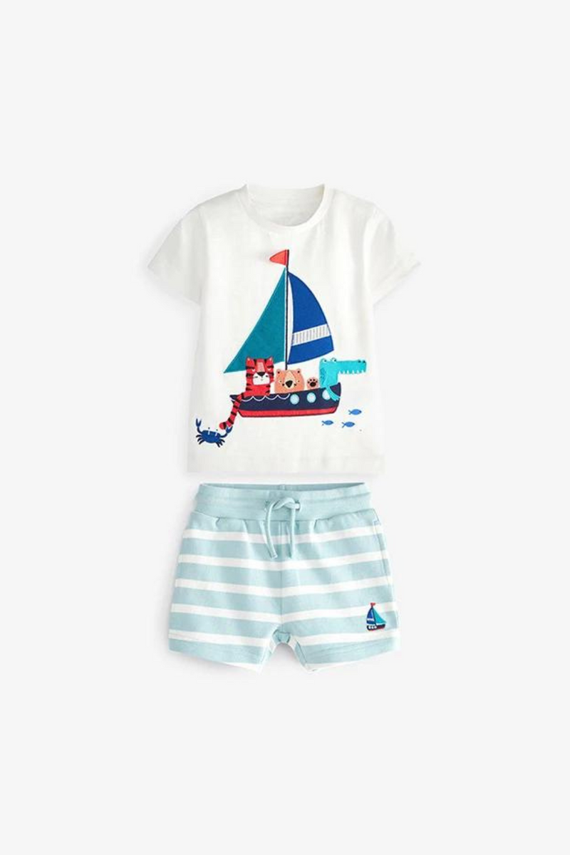 Shirt Shorts Outfit Sailing Boat Summer Costume Boys Clothing Set Baby Boys Tracksuit for Kid Clothes