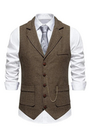 Mens Western Waist Coat Gilet Chain Accessories Woolen Tweed Retro Gentleman Suit Vest