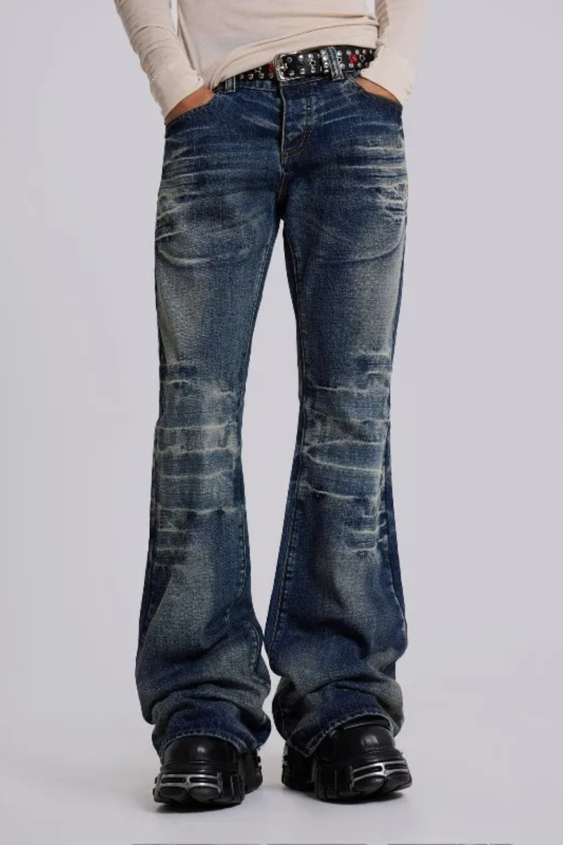 Mid Blue Flared Jeans Washed Men Women Bootcut Jeans Gothic Unisex Streetwear wide leg Pants
