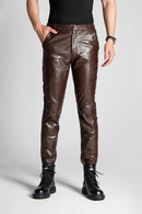 Winter Men's Leather Pants Male Casual Motorcycle Biker Trousers Windproof Warm Pants