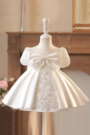 Princess Ball Gown Bow Bead Puff Sleeve Design Birthday Baptism Party Easter Dresses For Girls