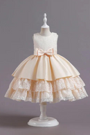 Girls Flower Dresses For Wedding and Party Kids Princess Lace Bowknot Birthday Performance Costumes Children Clothing