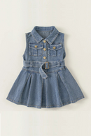 Summer Girls Boutique Clothes Denim Sleeveless Belt Blue Baby Dresses Little Princess Dress Kids Clothing