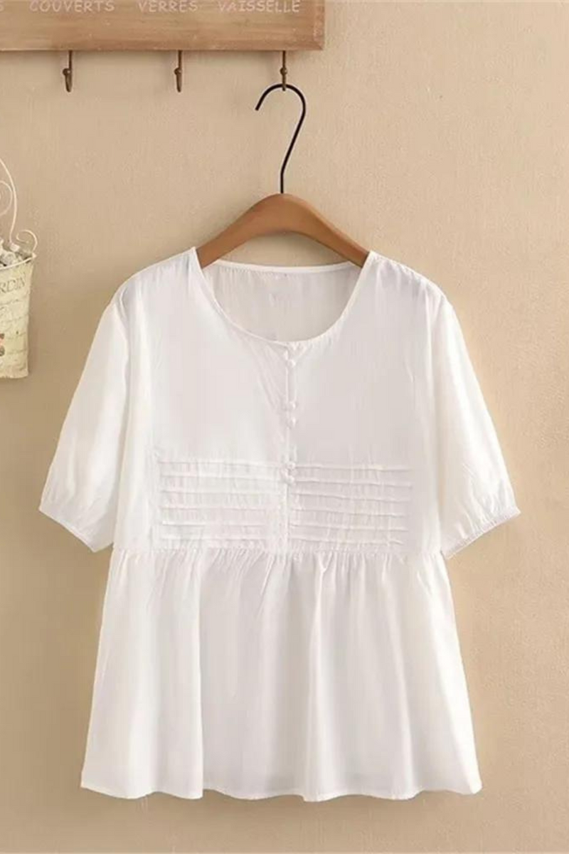 Women Clothing Summer Short Sleeve Shirt Non-Stretch Thin Top Jumper With Buttons Front With Three