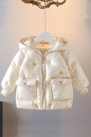 Girl's Thicked Warm Cotton Jacket Autumn Winter Glossy Hooded Coat Baby Girls Princess Cotton-padded Outerwear